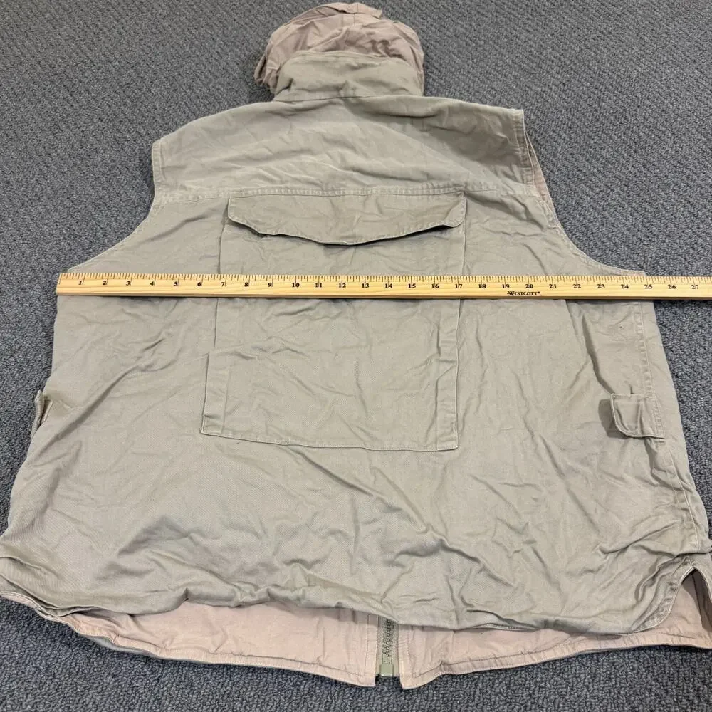 Vintage Hunting Shooting Vest Mens Tan Beige Fox Outdoors Hidden Hoodie